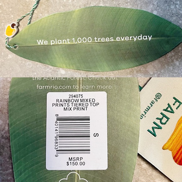 FARM RIO Tiered Top Rainbow Mixed Print Cropped Linen Multicolor Puff Sleeve Sm - Picture 4 of 13